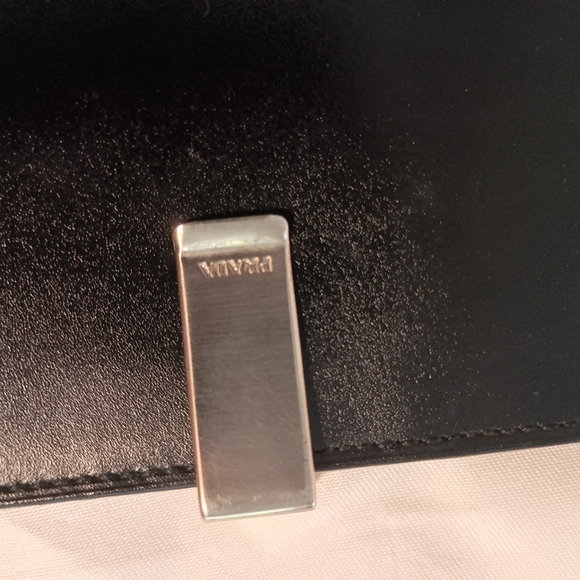 PRADA Double hook Bi fold Wallet Silver Hardware Unisex Leather Black - Picture 2 of 14